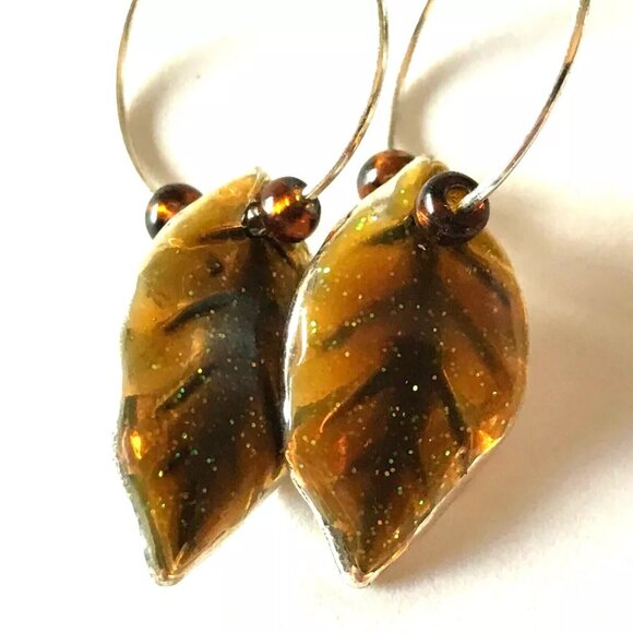 Gold Leaf Earrings Fall Thanksgiving Autumn Tree Leaves Halloween Harvest Plated - Picture 6 of 10